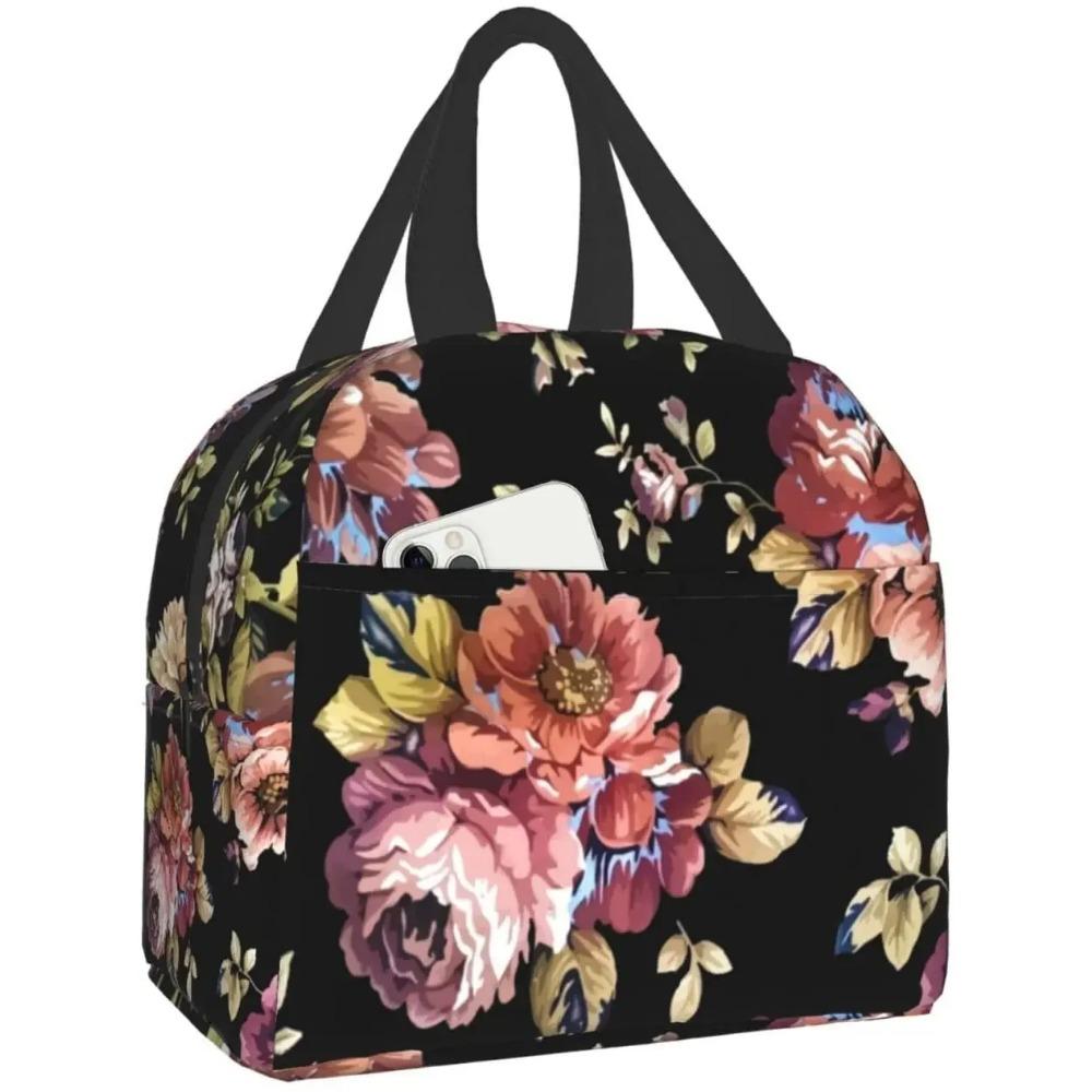 Lunchtasche Buntes Blumenmuster Isolierte Lunchbox Kühlfach Gefrierbar Thermisch Wasserdicht Lunch Tragetasche für Reise Arbeit Wandern Picknick