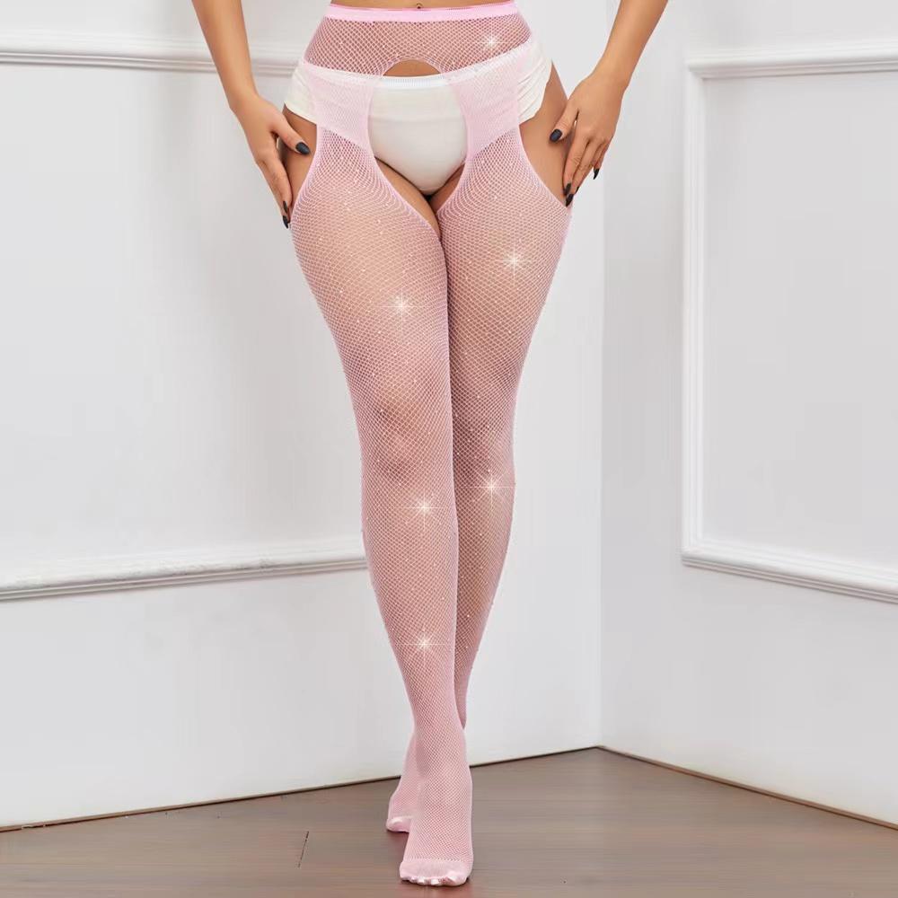 One Piece Pants Sexy lingerie Women Plus Size Tights Stamping Diamonds Crotchless Pantyhose Mesh Hollow Out Legging Stockings