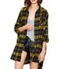 Neue Herbst Frauen Übergroßen Plaid Tartan Hemd Tasten Tasche Drehen-unten Kragen Langarm Baggy