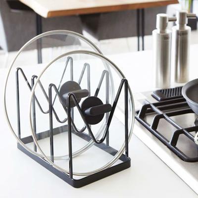 Kitchen Pot Lid Stand with Anti-skid Mat 4 Compartments V-shaped Cutting Board Holder Pot Cover Dyring Rack Bakeware Plates Pans Trays Organizer