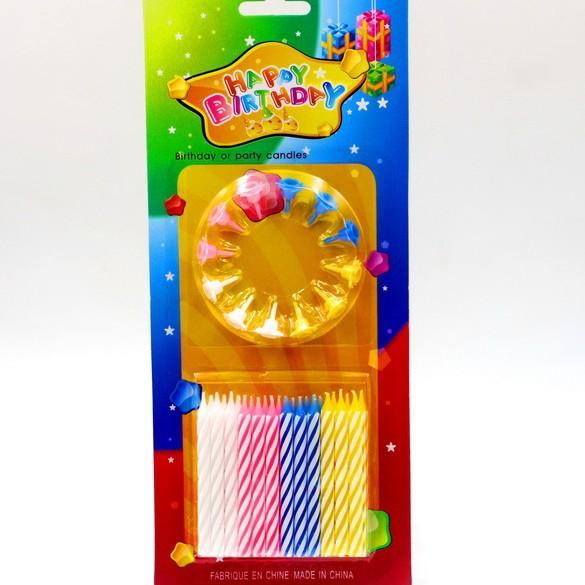 Spiral Birthday Candles 24 Pack Thread Small Candles with Base Flowers Colorful Birthday Candles Glowing
