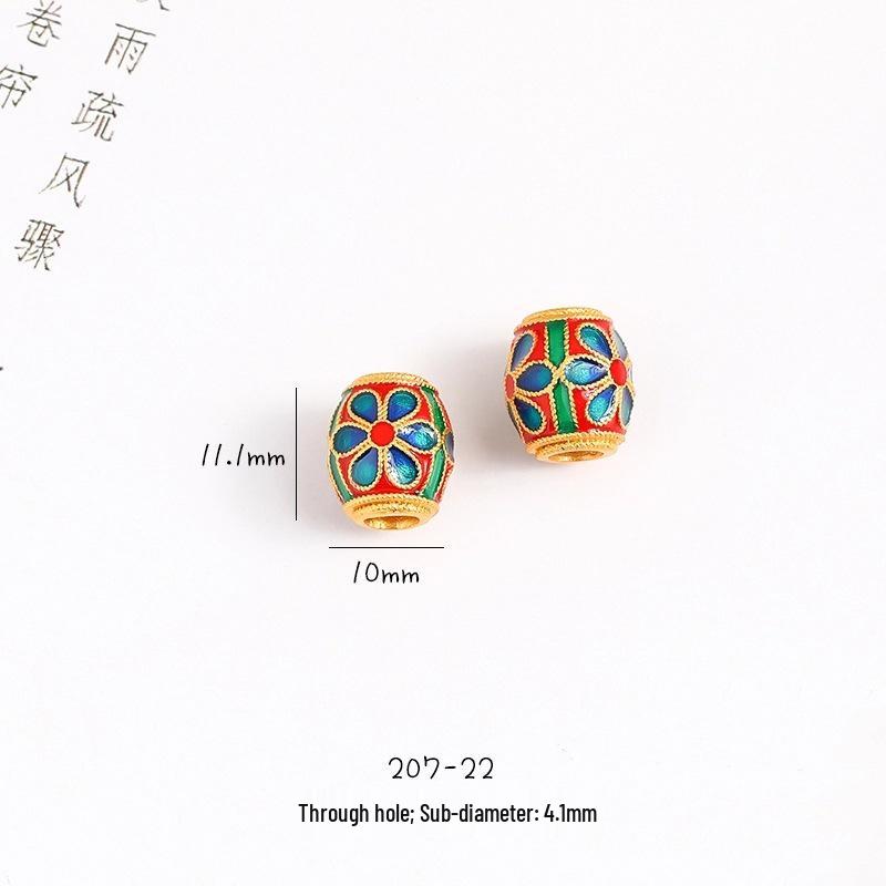 Vietnam Sand Gold Sakura Lotus Bead Bracelet: Brass Gold Plated, Enamel Baked Paint, DIY Hand Rope.