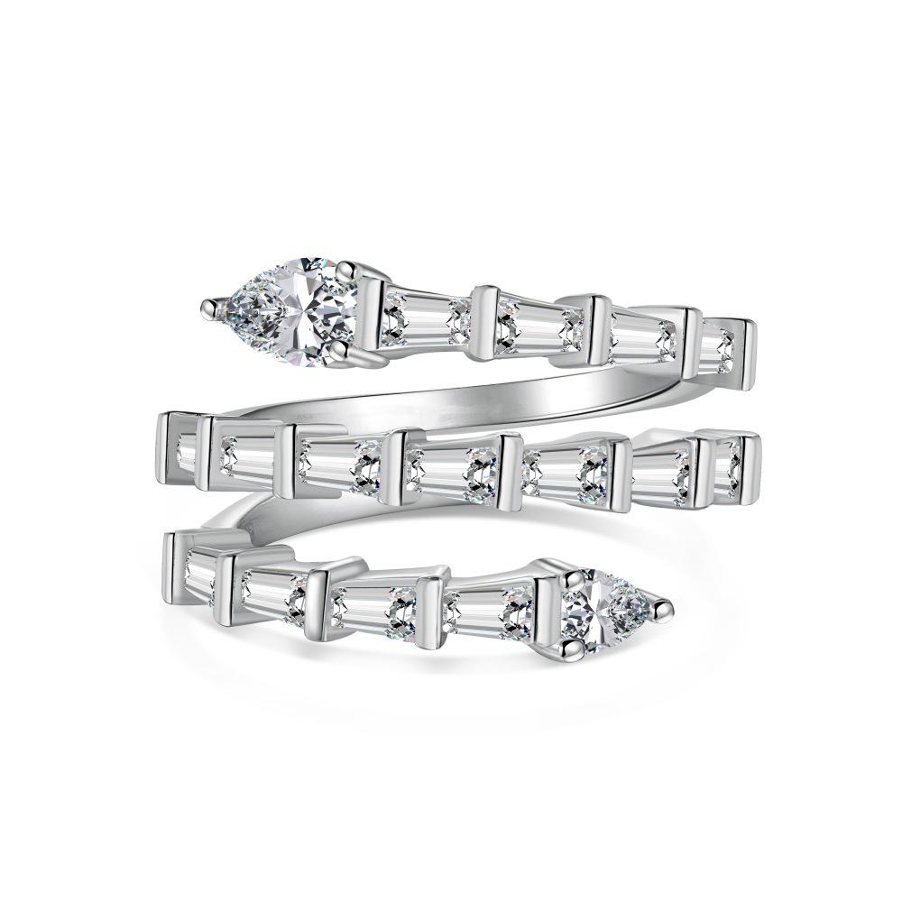 Zhuozhifan S925 Silver Three-Row Pave Snake Ring for Women