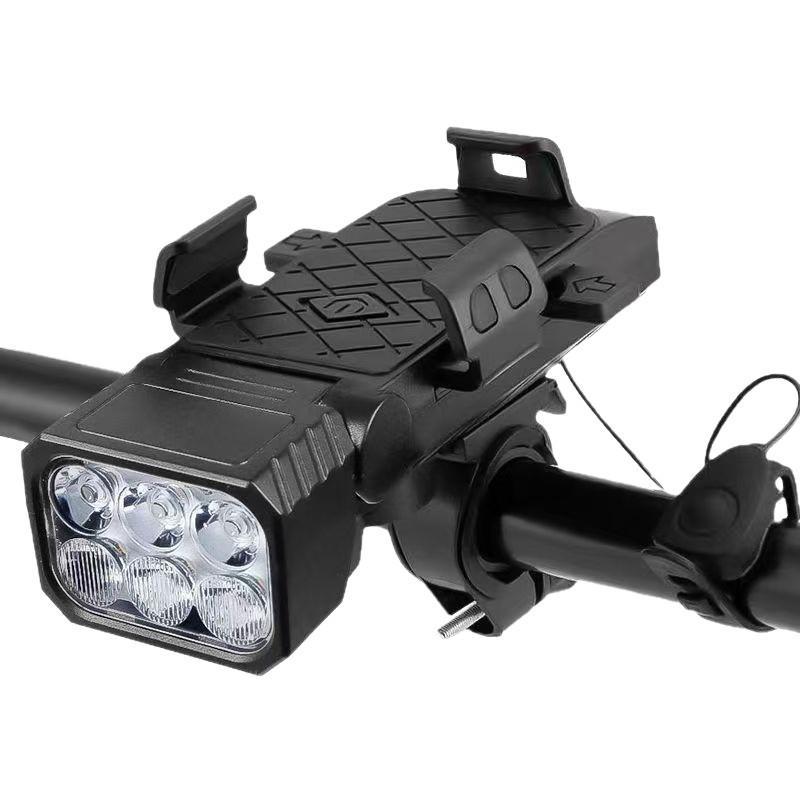 Luce Anteriore per Bici Ricaricabile USB 3-in-1, Campanello, Supporto per Telefono, Antiurto, Montaggio Universale per Mountain Bike, Bici da Strada, Ciclismo Notturno