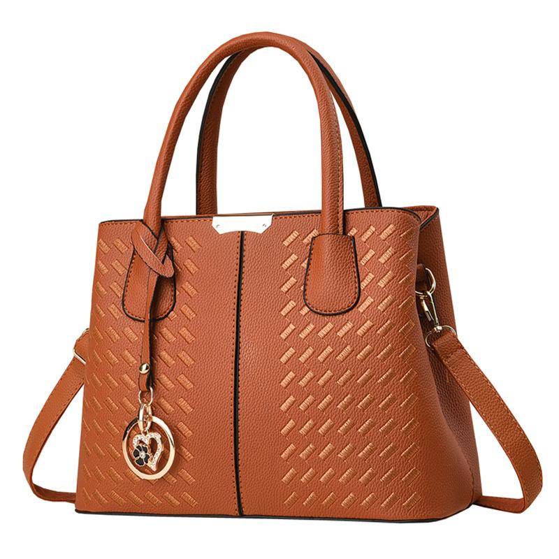 fashion casual handbag soft leather embroidered thread bag women's bag