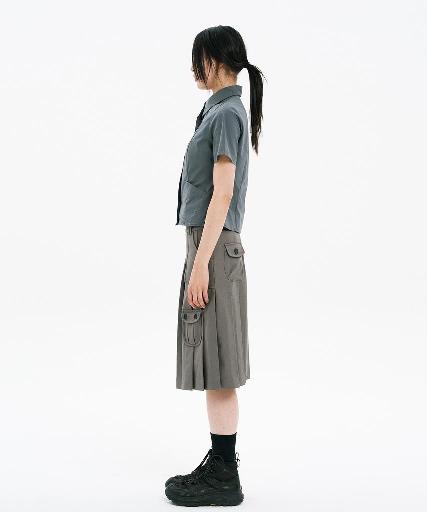Hanahi Low Pocket Pleated Skirt Gray