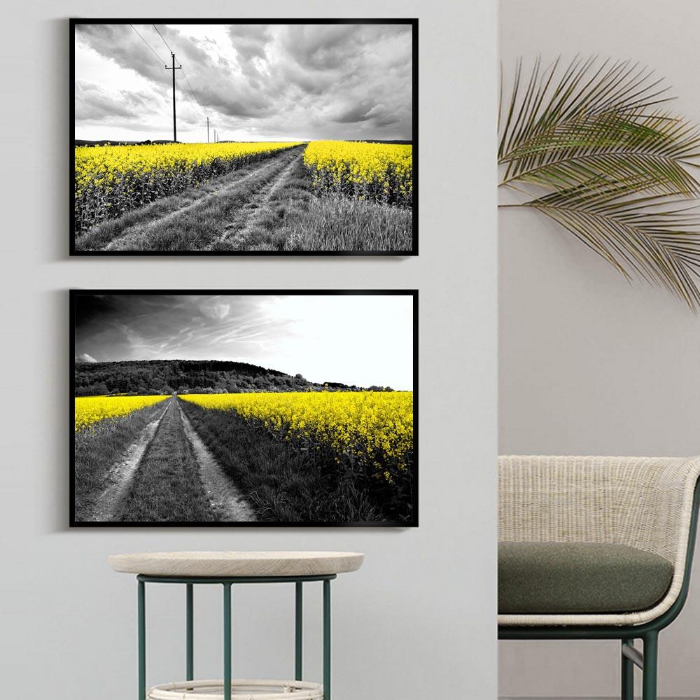 Retro Art Country Style Landscape Canvas Painting Rape Flower Sea Poster Office Wall Painting Living Room Home Decoration Mural No Frame