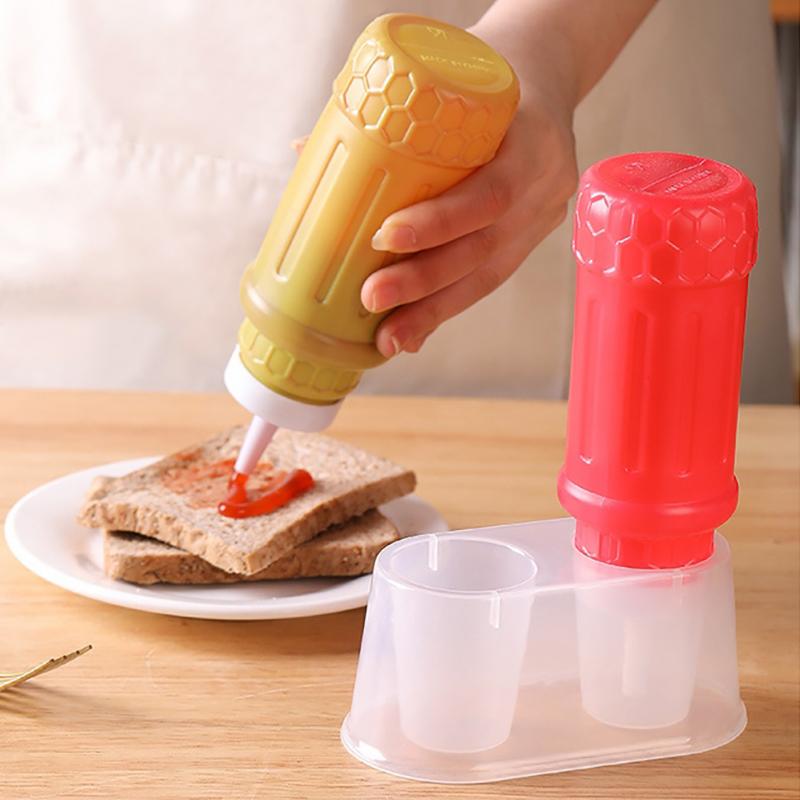 Neuer Stil Multifunktionales Gewürzglas Kunststoff-Aufbewahrungsregal 2 Fächer Gewürzsaucen Flaschenaufbewahrungsorganizer Für Küchenschrank