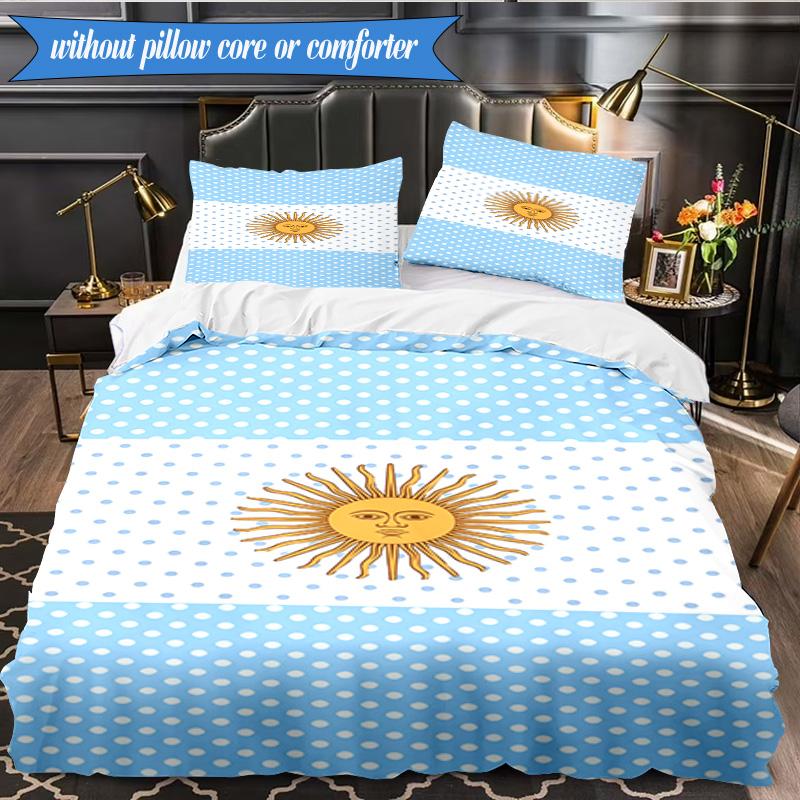 3PCS Argentina Flag Design Bedding Set 2D Printing (Includes 1 Duvet Cover + 2 Pillowcases Coreless), Bedroom decor,Fan Gift
