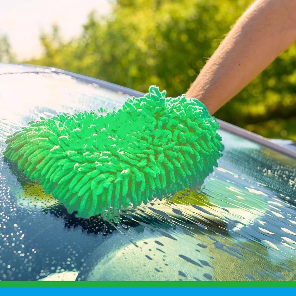 2 Pack Car Wash Mitt Microfiber Chenille Car Wash Mitt Scratch Free For Cars Cleaning,Home Cleaning Mitts(Green/Blue).