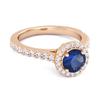 Blue Sapphire Round Halo Accents Ring - 925 Sterling Silver Rose Gold Vermeil