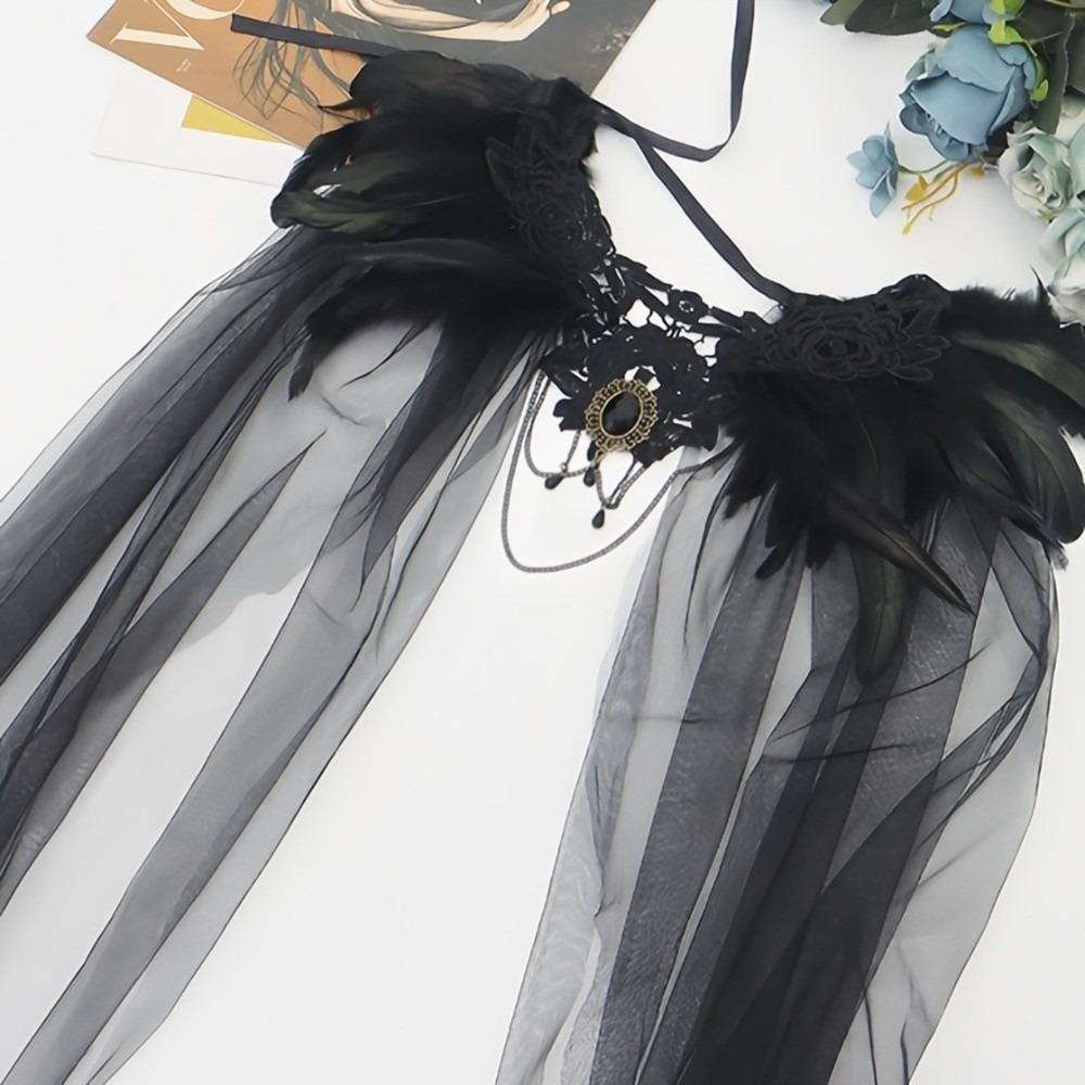 Peří Čarodějnický šál Gotická tylová pelerína Módní Halloweenský plášť Děti
