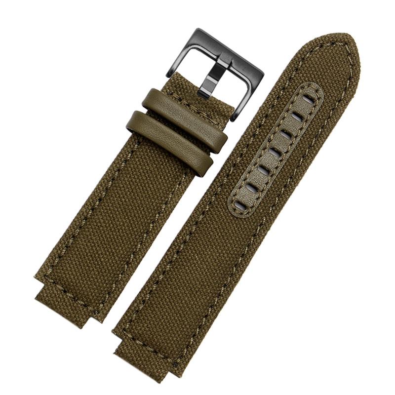 Sports canvas Watchband cowhide bottom For TIMEX T2N720 T2N721 TW2R55500 24*16mm Army green brown Men's Watch Strap Bracelet