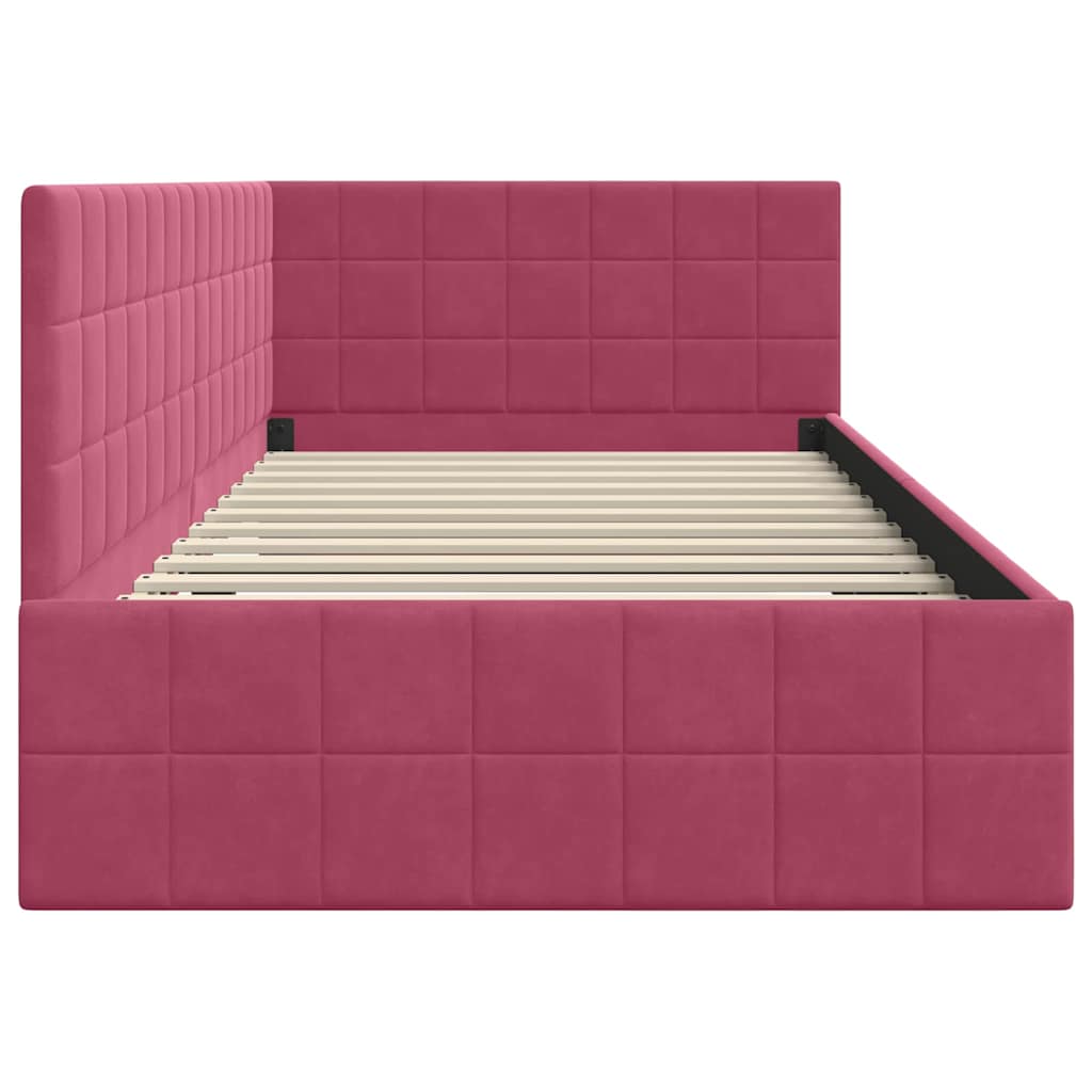 Corner Bed Frame with Headboard Burgundy 90 Cm X 190 Cm Velvet