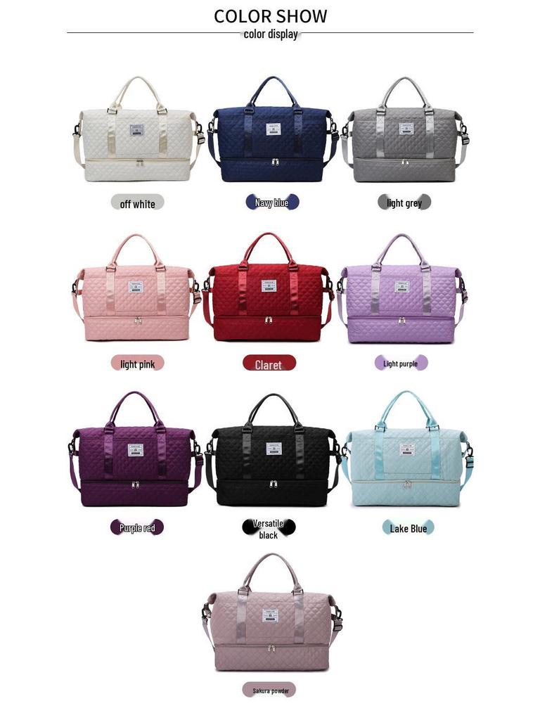 Women's Large Capacity Travel & Fitness Bag with Diamond Pattern - Wet/Dry Separation & Handheld Design