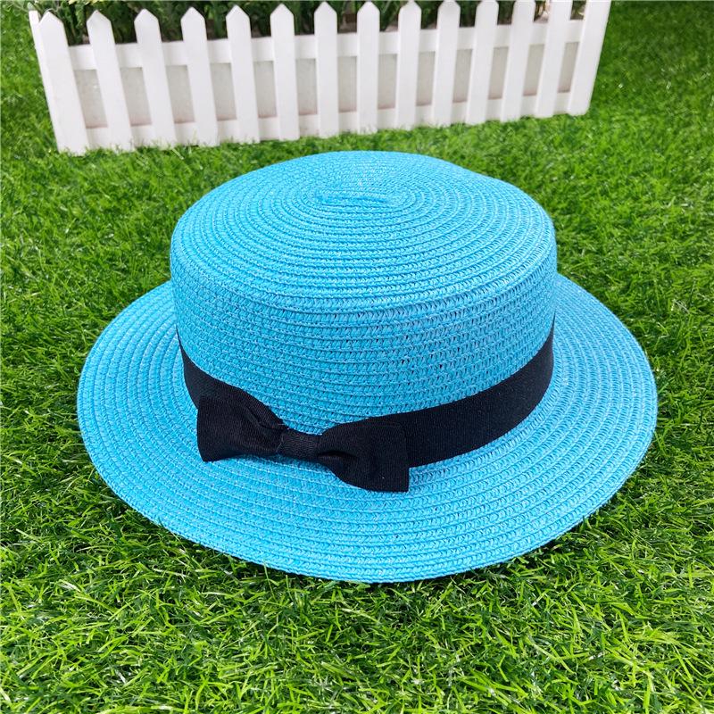 Korean Style Women's Straw Sun Hat with Flat Brim and Bow – Trendy Summer Beach Hat for Sun Protection