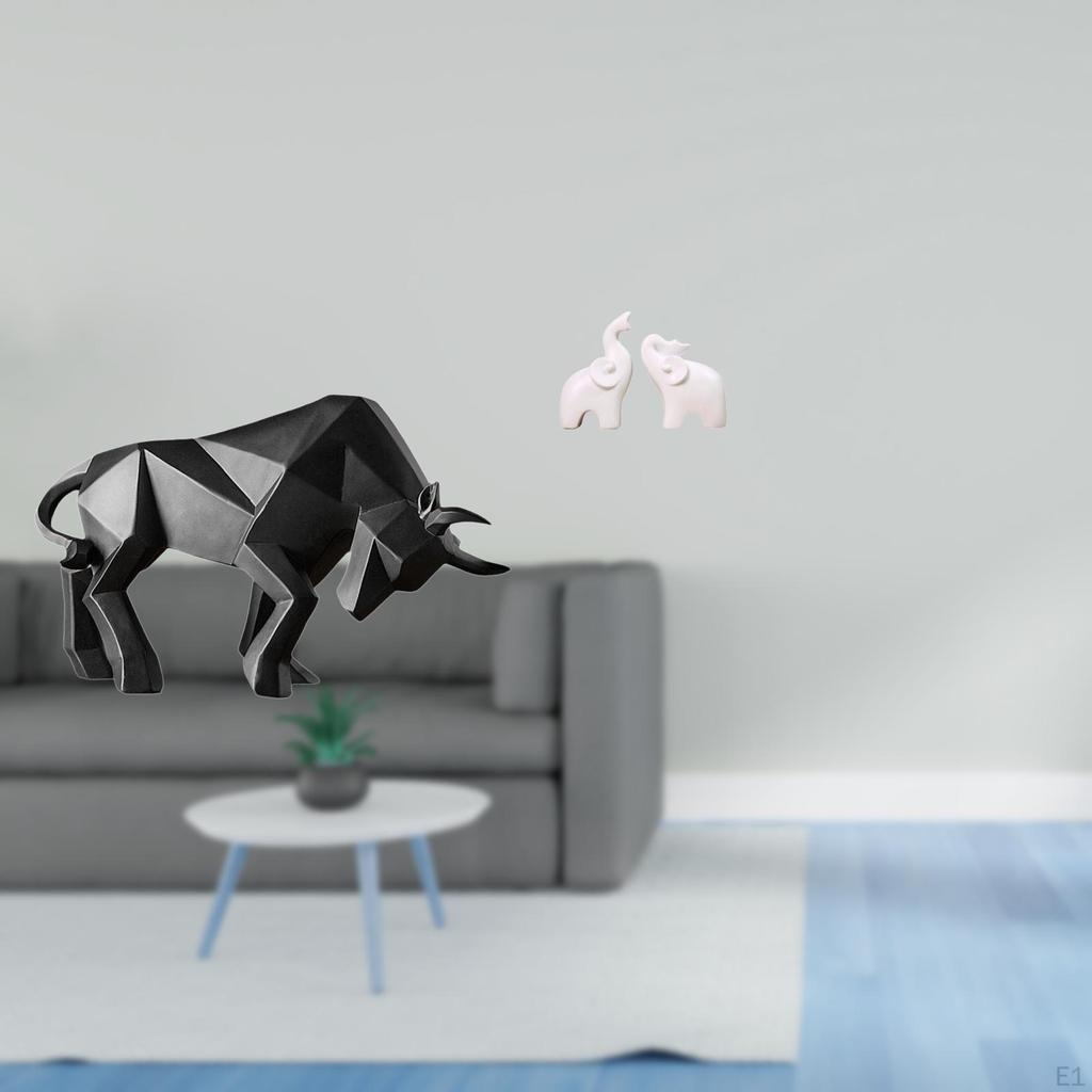 Modern Resin Bull And Elephant Sculptures Abstract Animal Figurines Unique Collectible Ornaments for