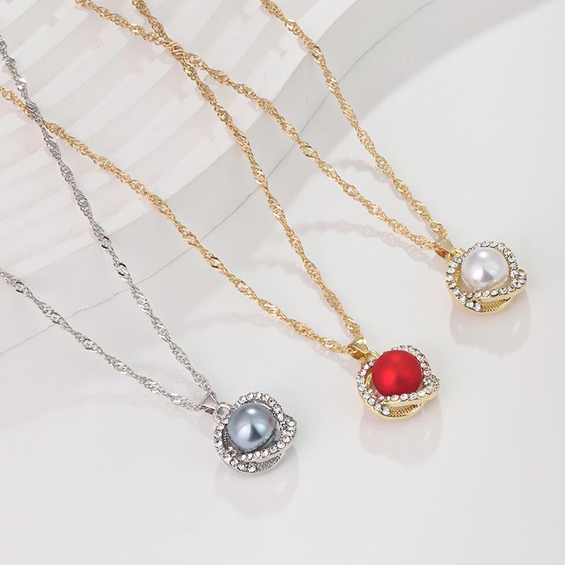 Korean Luxury Pearl & Diamond-Inspired Jewelry Set: Necklace, Earrings, Ring