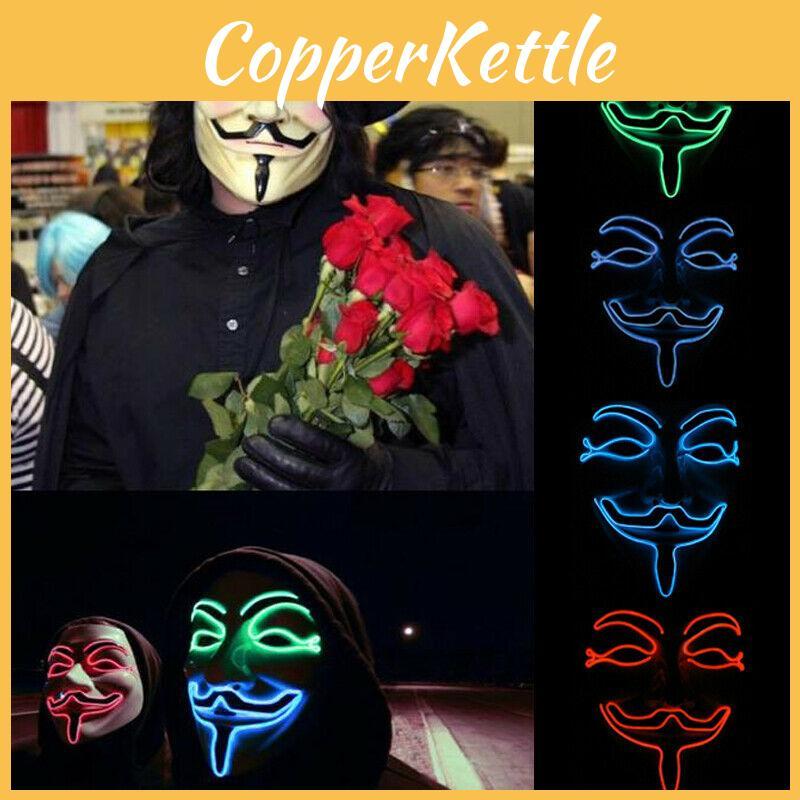Oszałamiająca maska LED na Halloween z motywem V jak Vendetta / Anonymous