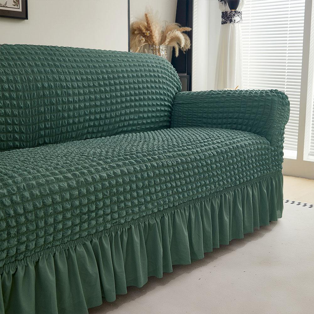 1Pc Seersucker Sofa Slipcover With Skirt Solid Color Bubble Gauze Sofa Couch Cover Dustproof Furniture Protector For Living Room