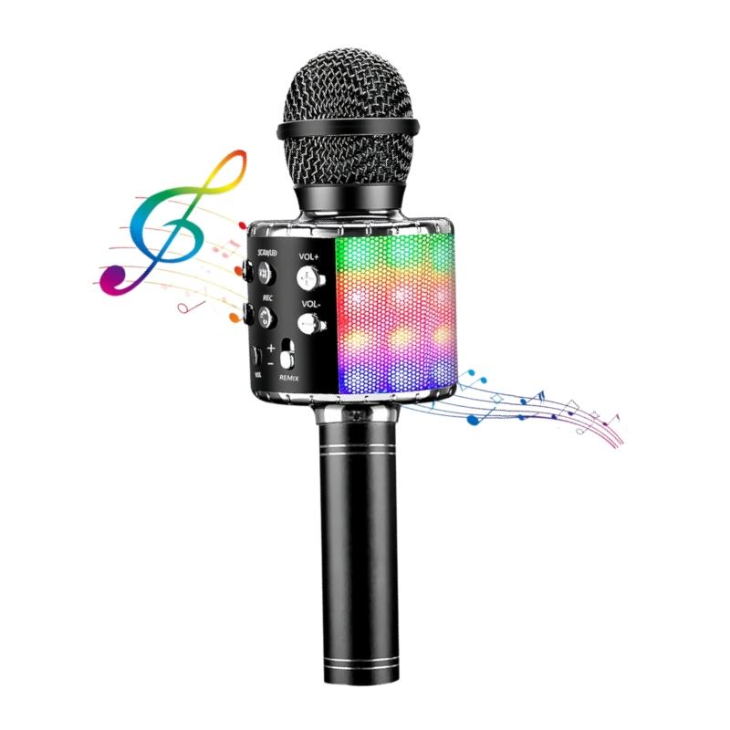 Amazmic Karaoke-Mikrofon für Erwachsene, Kabelloses Bluetooth-Mikrofon zum Singen, Tragbare Karaoke-Maschine mit LED-Leuchten