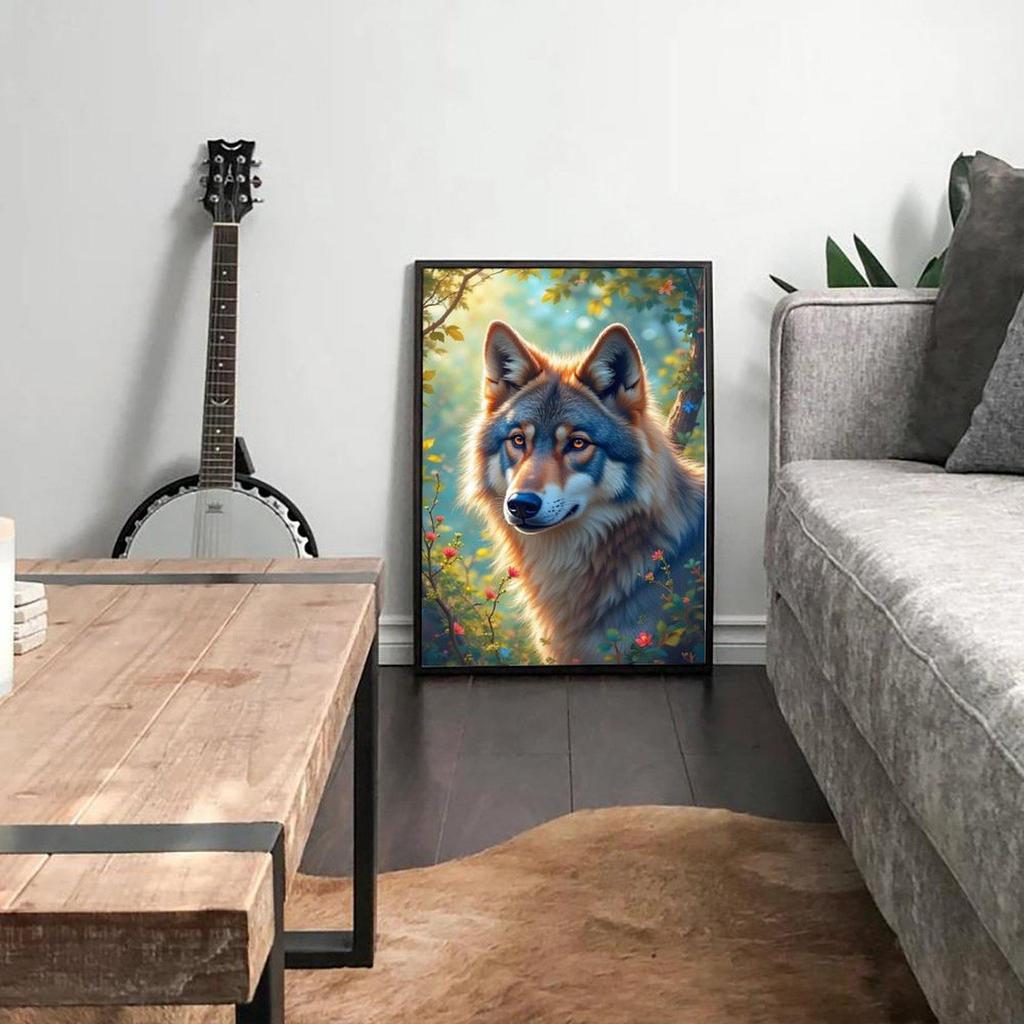 Wolf Head Canvas with Black Frame: Horizontal Hanging Decorative Painting for Living Room