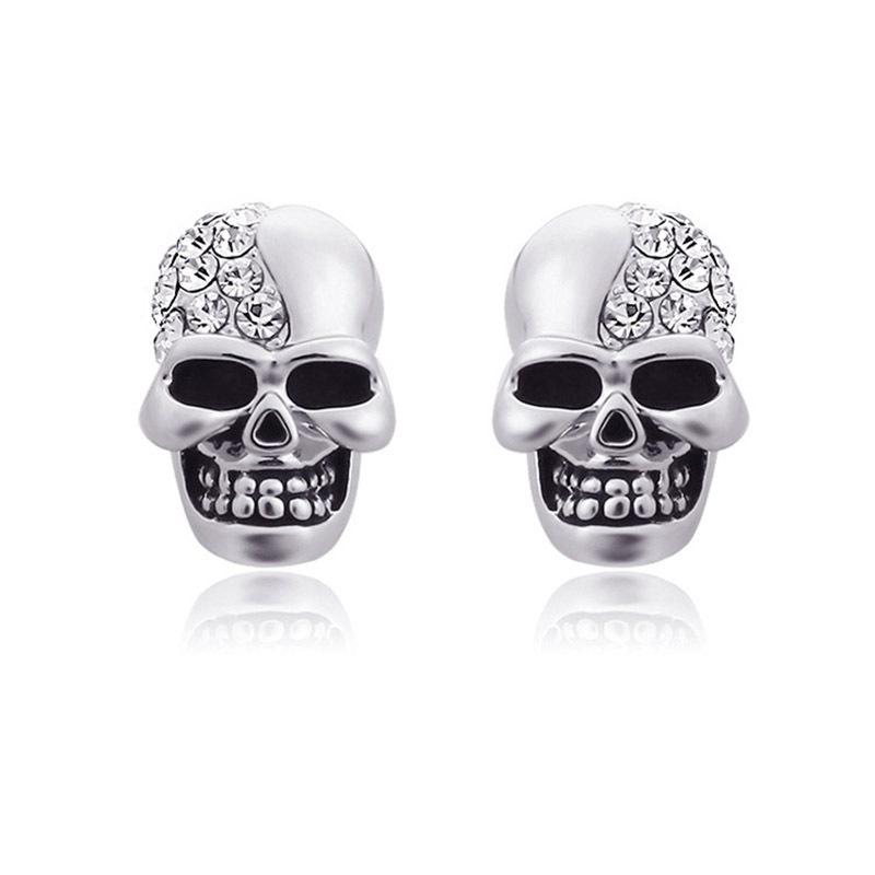 Halloween  Skull Earrings, Full Diamond Skull Head Punk Earrings