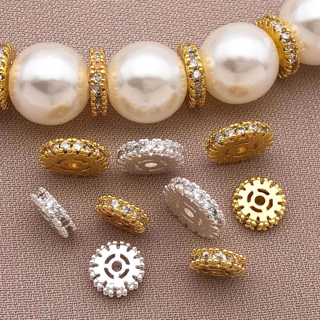 Copper Plated 18K Gold Zircon Spacer Beads for DIY Bracelets & Necklaces