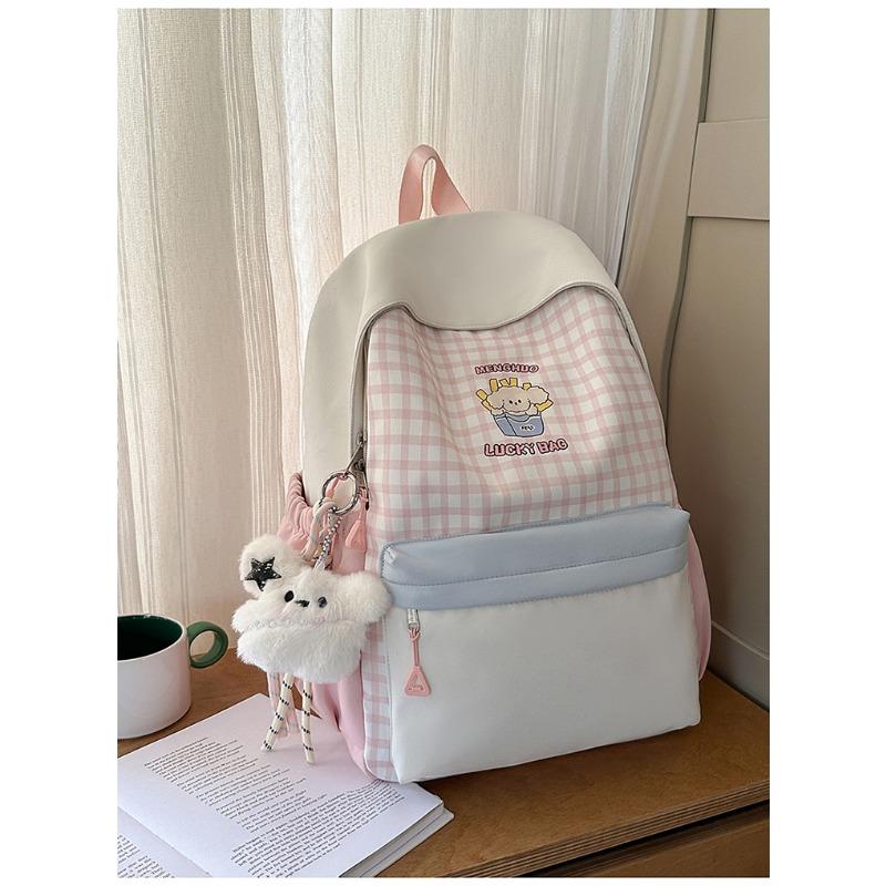 Japanese new high-value, fresh, sweet and sweet plaid backpack, lightweight and large-capacity backpack for junior high school students