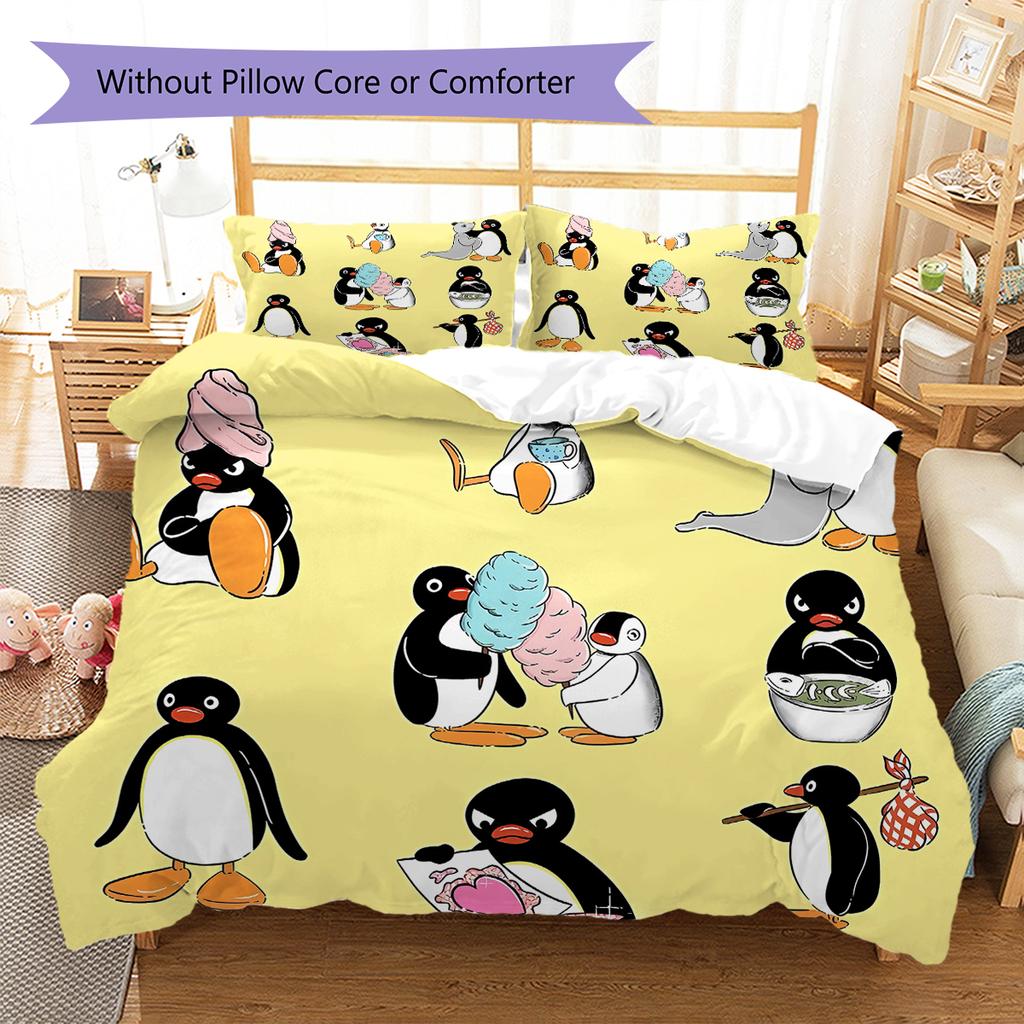PINGU Desenli Nevresim Takımı, Yorgan Seti Yorgan Kılıfı Yastık Kılıfı Ev Doğum Günü Hediyesi (1 * yorgan kılıfı + 2 * yastık kılıfı, iç dolgusuz)