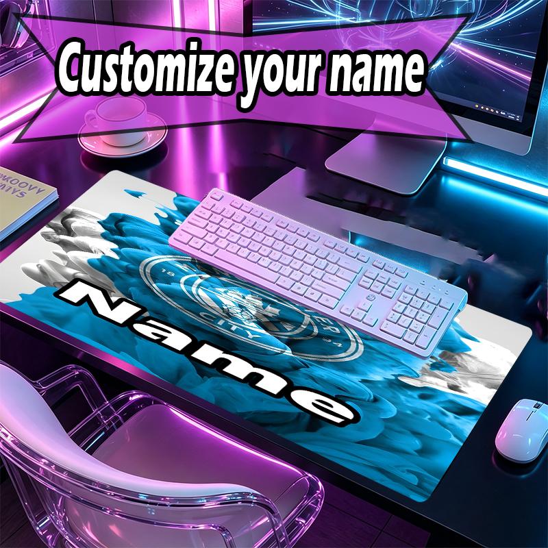 Custom Name Personalized Manchester City FC Pattern Mousepad, Laptop PC Desk Mat, Decorative Desk Mat for Home Keyboard Pad Gift