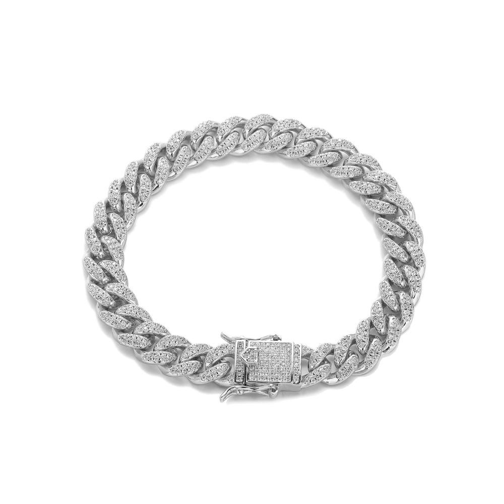 

European and American hip hop 11mm double row zircon Cuban chain full diamond bracelet trendy brand zircon bracelet men s jewelry Bracelet 7inch (length about 18cm)