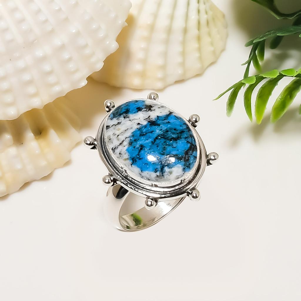 K2 Blue Azurite - Pakistan 925 Sterling Silver Ring V4437, Gray & Blue Ring, Oval Ring, Valentin's Day Gift, Gift For Her, Birthday Gift, Handmade Jew
