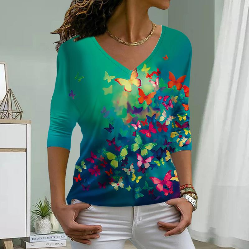 

Underwater Butterfly Print Women Tshirts Ladies Tops Long Sleeve V-neck Pullover Femme T-shirts T Shirt For Women 8XL різнокольоровий