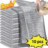 10 pièces Produits de Nettoyage Lingettes à Vaisselle en Fil d'Acier Double Face Anti-adhésif Chiffon de Nettoyage en Fil d'Acier Non Rayant Couche Unique Boule à Vaisselle
