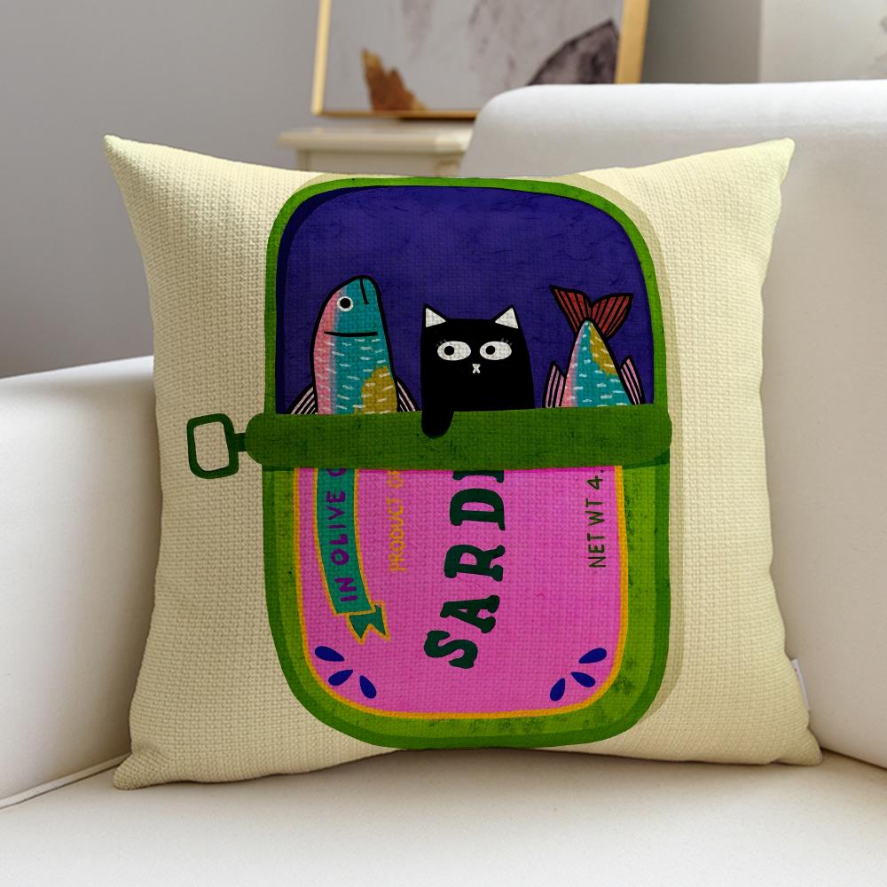 Retro SSardine CanS Cushion Cover Breathable and skinfriendly linen pillowcase square removable and washable cushion