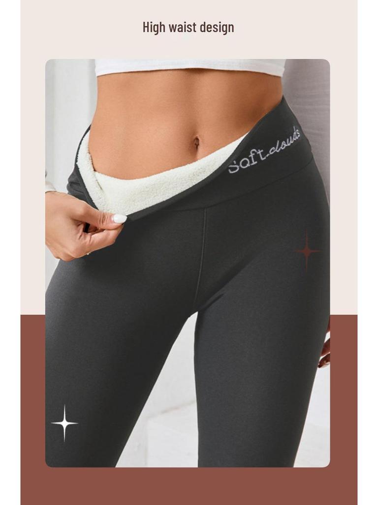 Women's High Waist Fleece Lined Lambswool Leggings for Autumn/Winter - Plus Size Yoga Pants