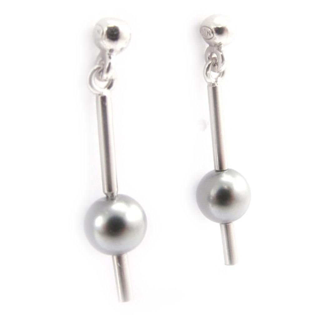 Les Trésors De Lily [J9585] - Silver 'Perla' Silver Gray Earrings - 18x5 Mm