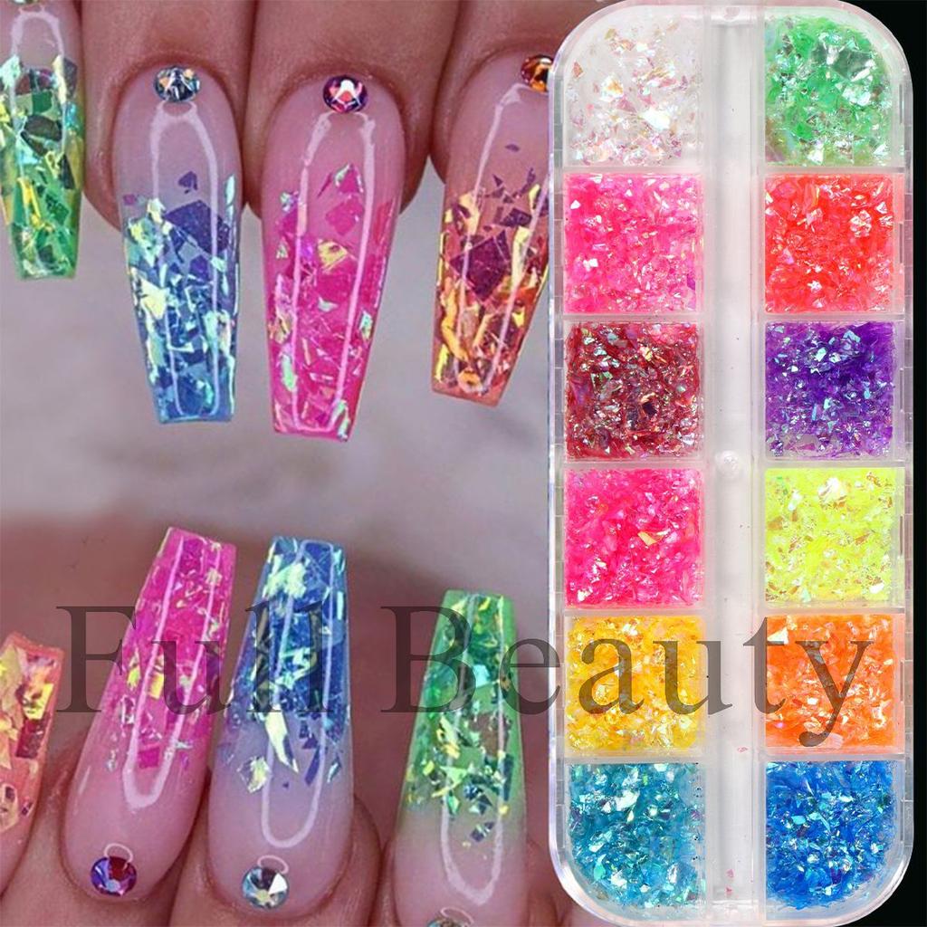 New Nail Glitter Ins Colorful Shell Paper 12 Grids Nail Glitter
