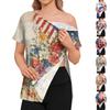 Women Postoperative Short Sleeve Shirt Shoulder Zipper Side Closure Floral Print Top Loose Fit Independence Day Design Blouse