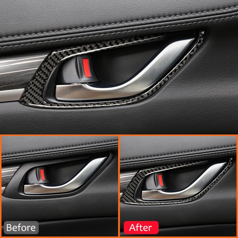For Mazda CX-5 2017- Carbon Fiber Car Inner Door Pull Handle Panel Ring Bowl Trim Frame Decoration Sticker Interior Parts