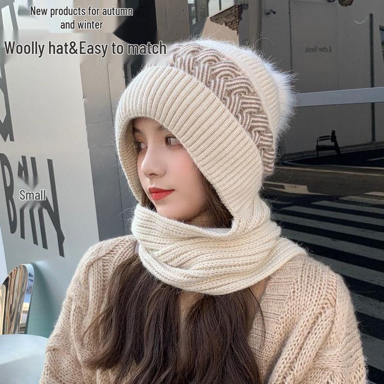Women's Korean-Style Velvet Knit Hat & Scarf Set - Warm, Versatile, with Ear Protection for Autumn and Winter.
