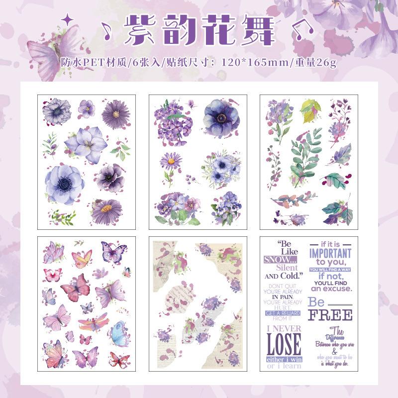6 - Piece Butterfly & Flower PET Sticker Pack, for Hand - Account and Scrapbook Decoration