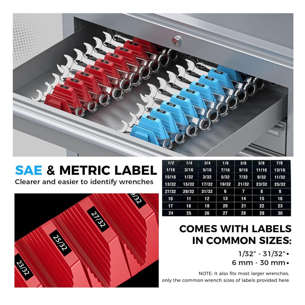 Wrench Organizer Modular System – 12 PCS Magnetic Wrench Organizer for Tool Box Drawer, Modular Wrench Storage Rack