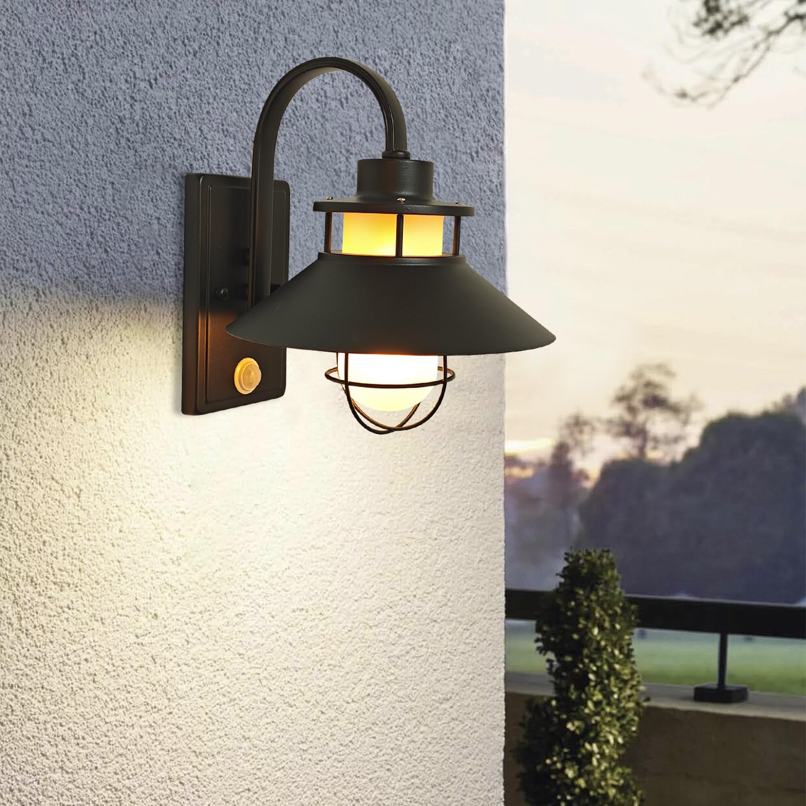 

KAWELL Entryway Light with Motion Sensor, Simple Design, Industrial Style, Frosted Cream Glass Shade, Antique Style, Wall Mount, Weatherproof, Bulb