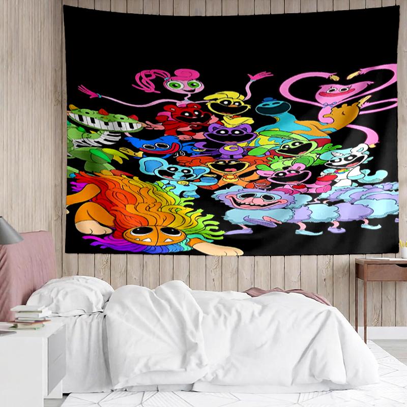 Huggy Wuggy Print Tapestry, Backdrop, Easy Setup, Ideal for Bedroom, Office & Living Room, with Aesthetic Wall Hanging Decor.