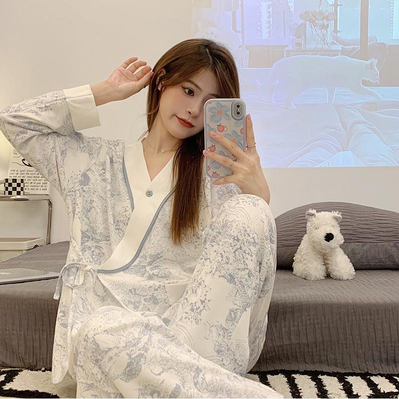 Maternity Cotton Pajama Set - Lightweight Nursing Wear for Spring & Autumn M