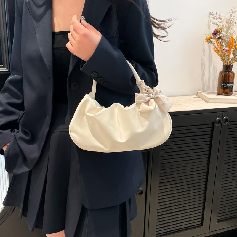 2025 summer niche new solid color simple women's armpit bag sweet handbag cloud fold bag women