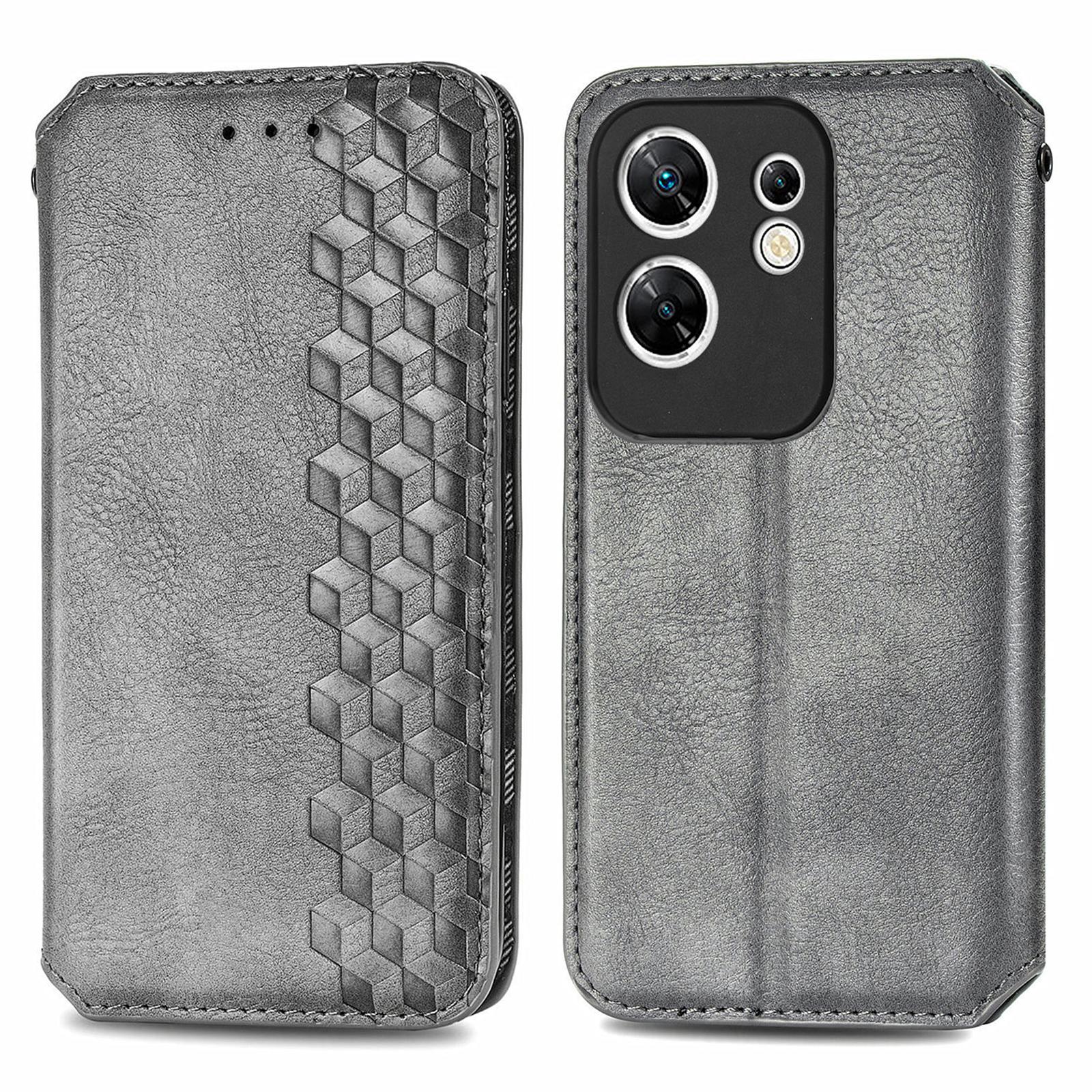 

For Infinix Zero 30 4G PU Leather Case Rhombus Imprint Wallet Stand Phone Cover Grey