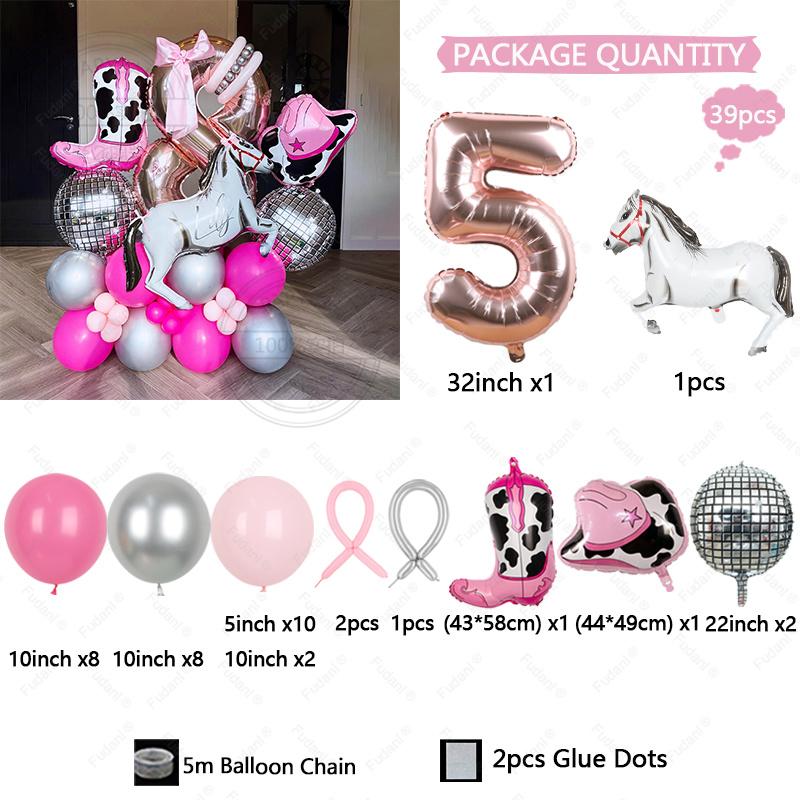 39pcs Pink Western Cowboy Foil Helium Balloon Boot Shape Hat Horse Racing Photo Props Cow Air Globos Birthday Party Supplies